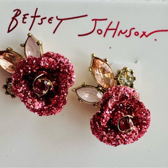 Betsey Johnson Jewelry - Betsey Johnson Glittering Pink Rose Earrings